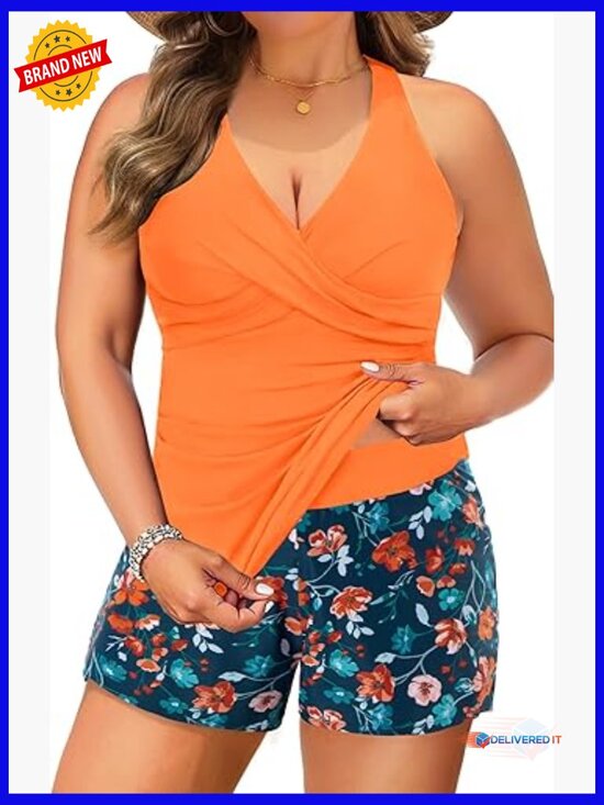 Other - Plus Size Tankini Set with Tummy Control & Pocket Shorts